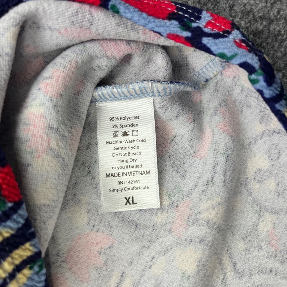 LuLaRoe Cassie Pencil Skirt Floral Geometric Blue Red Stretchy Knit Bottoms - Picture 3 of 6